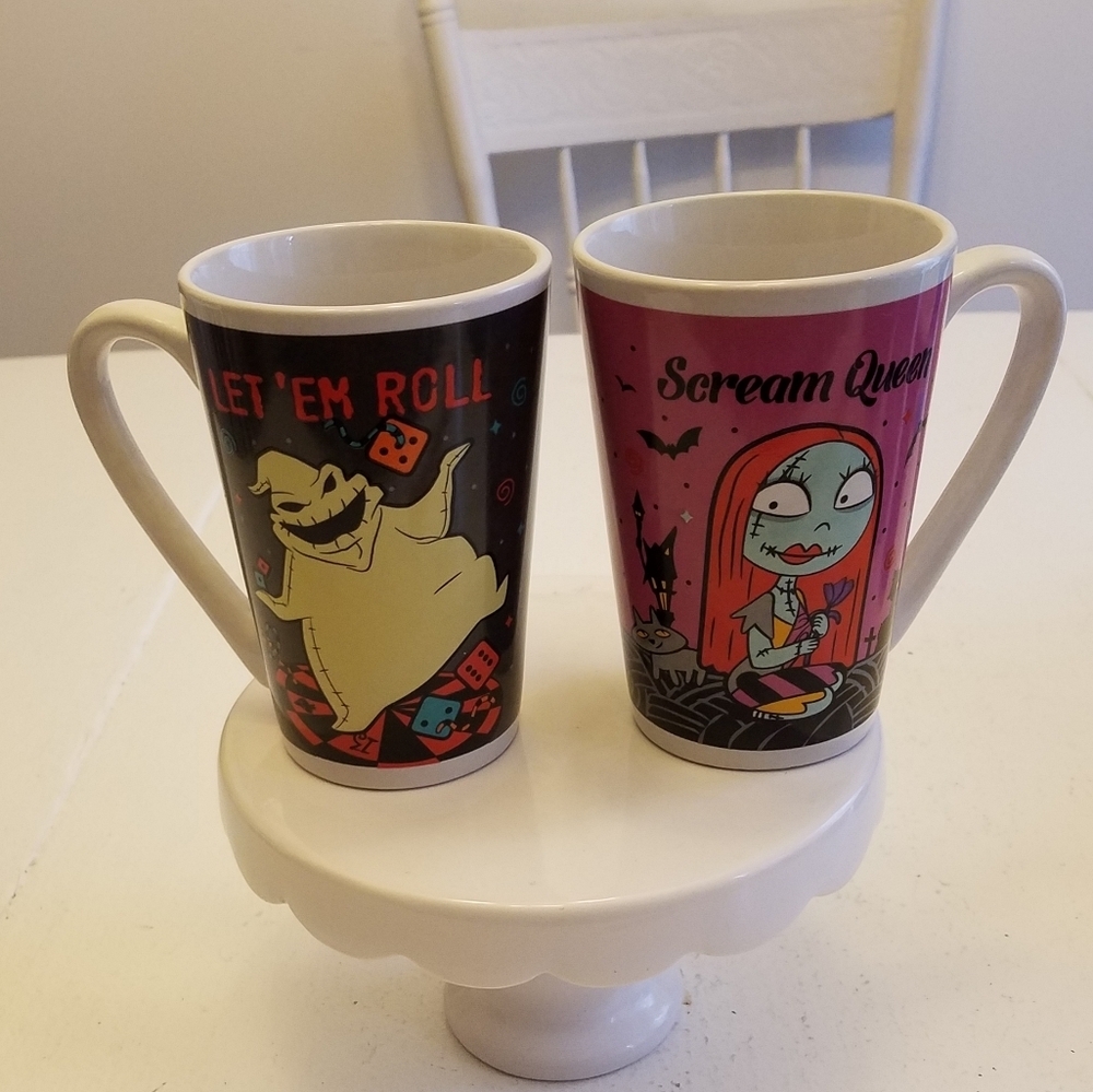 Set of 2 Disney Mugs Night Before Christmas Sally Scream Queen Let 'Em Roll